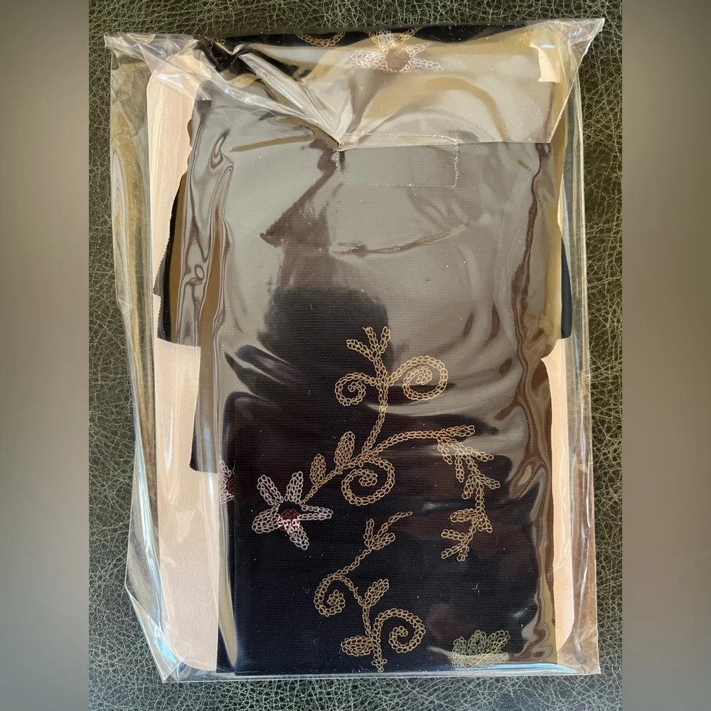 Levante Tights with Floral Rococo Embroidery Collant Pantyhose Black Size S